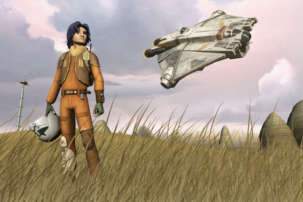 Ezra Bridger y nave espacial en Star Wars Rebels
