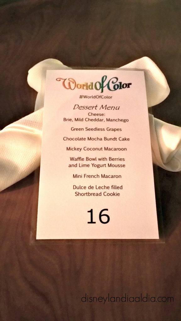 Menu de World of Color dessert party